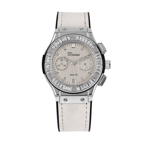 Women's Casual Fashion Round Disc Silicone Band Alloy Quartz Watch With Rhinestones