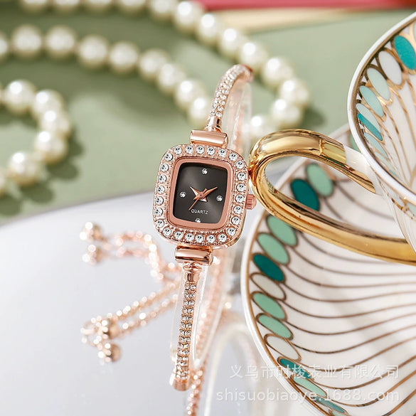 Women's Casual Fashion Square Alloy Watch With Diamondencrusted