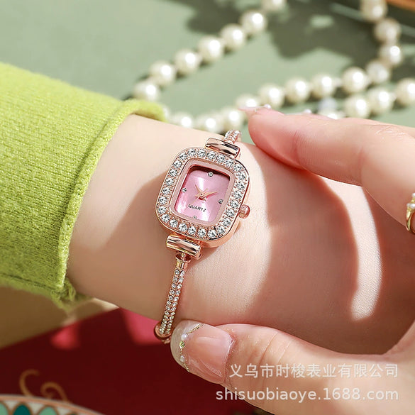 Women's Casual Fashion Square Alloy Watch With Diamondencrusted
