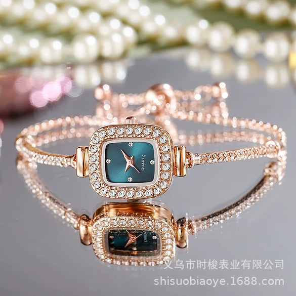 Women's Casual Fashion Square Alloy Watch With Diamondencrusted