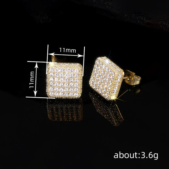Women's Casual Geometric Minimalist Copper Diamond Stud Earrings With Zirconia
