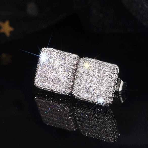 Women's Casual Geometric Minimalist Copper Diamond Stud Earrings With Zirconia