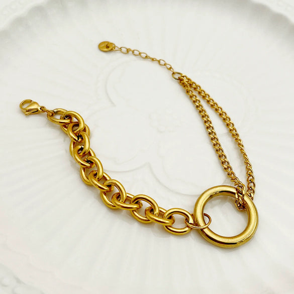 Women's Casual Hand Jewelry Titanium Steel Thick Bracelet Geometric Style Hip Hop Fashion Electroplated