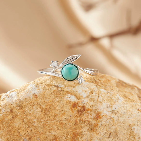 Women's Casual Leaf Style Ring Set With Natural Gemstones In S925 Sterling Silver