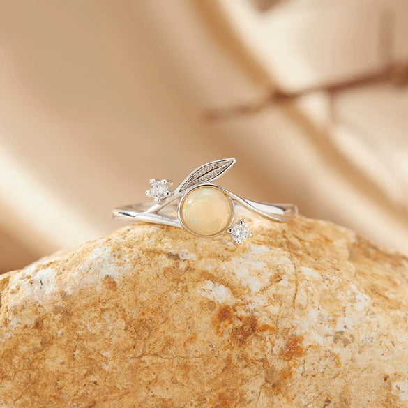 Women's Casual Leaf Style Ring Set With Natural Gemstones In S925 Sterling Silver