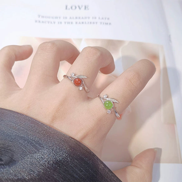 Women's Casual Leaf Style Ring Set With Natural Gemstones In S925 Sterling Silver