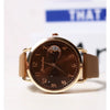 Women's Casual Leather Strap Watch With Moon Pattern Metal Case Stainless Steel Clasp Pu Strap Round Dial