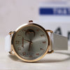Women's Casual Leather Strap Watch With Moon Pattern Metal Case Stainless Steel Clasp Pu Strap Round Dial