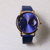 Women's Casual Leather Strap Watch With Moon Pattern Metal Case Stainless Steel Clasp Pu Strap Round Dial