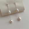 Women's Casual Long Tassel Freshwater Pearl Earrings Copper S925 Silver Needle Geometric Electroplating Design