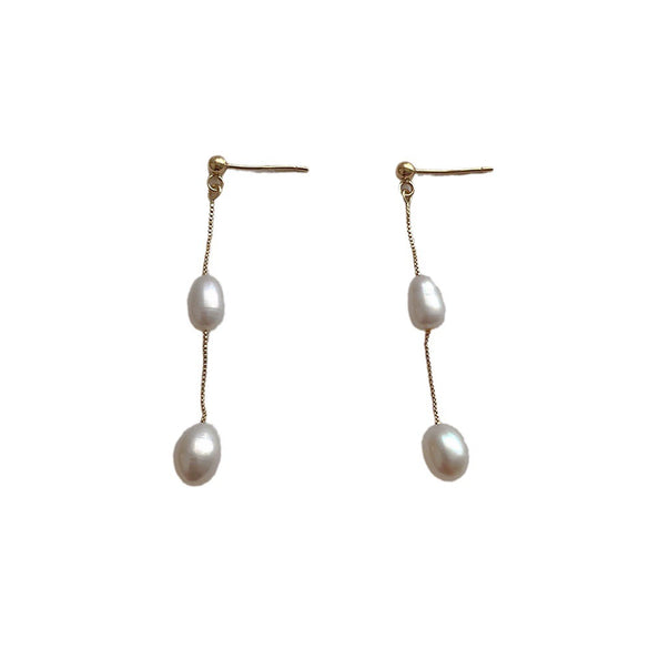 Women's Casual Long Tassel Freshwater Pearl Earrings Copper S925 Silver Needle Geometric Electroplating Design