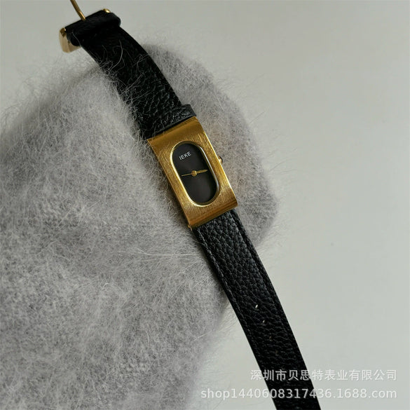 Women's Casual Metal Case Rectangular Dial Genuine Leather Strap Watch