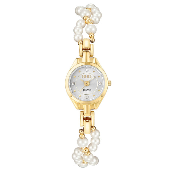 Women's Casual Mini Round Alloy Case And Strap Quartz Watch With Printed Logo