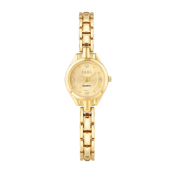 Women's Casual Mini Round Alloy Case And Strap Quartz Watch With Printed Logo