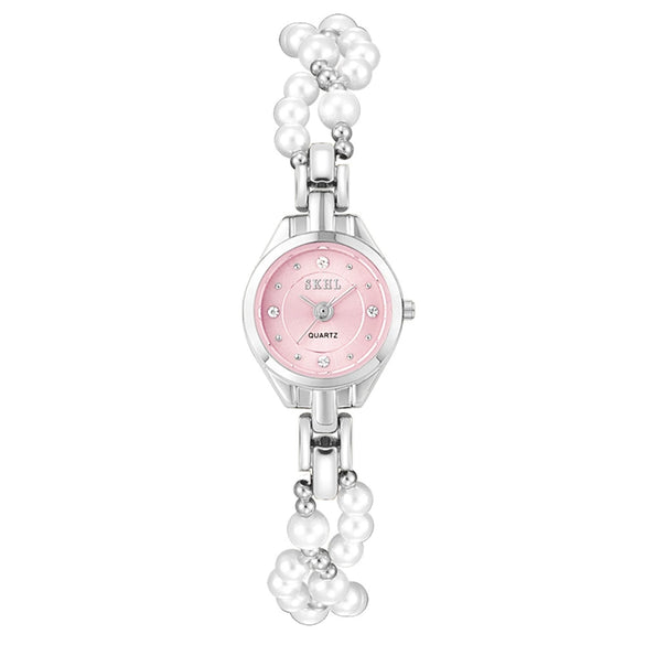 Women's Casual Mini Round Alloy Case And Strap Quartz Watch With Printed Logo
