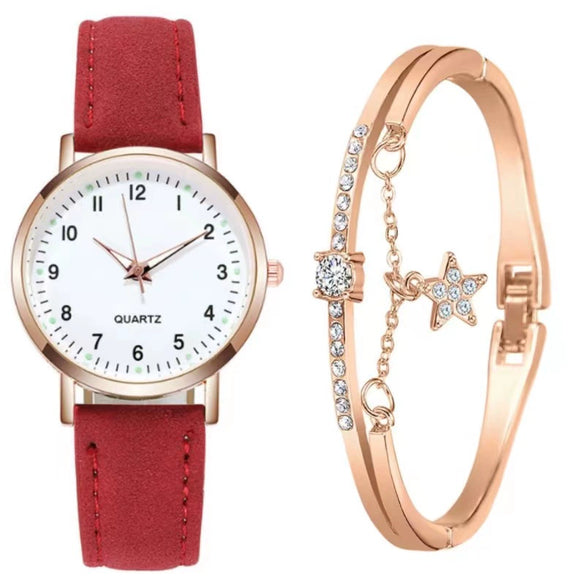 Women's Casual Quartz Watch Alloy Case Imitation Leather Strap Round Dial Frosted Finish