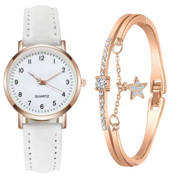 Women's Casual Quartz Watch Alloy Case Imitation Leather Strap Round Dial Frosted Finish