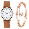 Women's Casual Quartz Watch Alloy Case Imitation Leather Strap Round Dial Frosted Finish