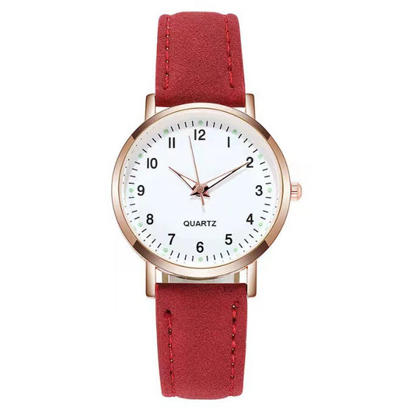 Women's Casual Quartz Watch Alloy Case Imitation Leather Strap Round Dial Frosted Finish