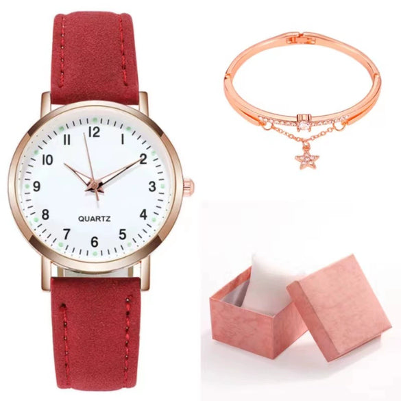Women's Casual Quartz Watch Alloy Case Imitation Leather Strap Round Dial Frosted Finish