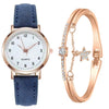 Women's Casual Quartz Watch Alloy Case Imitation Leather Strap Round Dial Frosted Finish