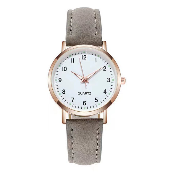 Women's Casual Quartz Watch Alloy Case Imitation Leather Strap Round Dial Frosted Finish