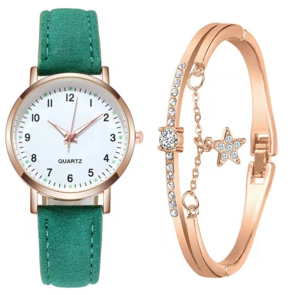 Women's Casual Quartz Watch Alloy Case Imitation Leather Strap Round Dial Frosted Finish