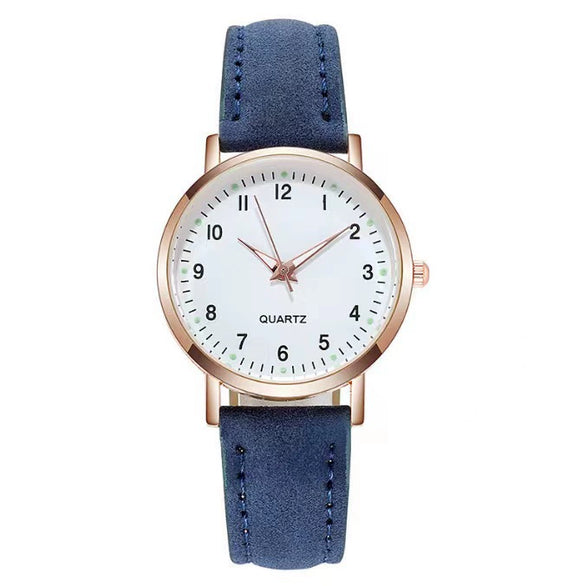 Women's Casual Quartz Watch Alloy Case Imitation Leather Strap Round Dial Frosted Finish