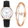 Women's Casual Quartz Watch Alloy Case Imitation Leather Strap Round Dial Frosted Finish