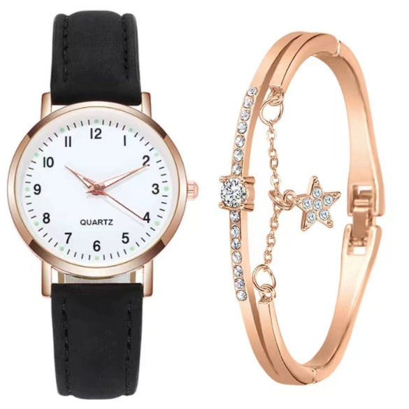 Women's Casual Quartz Watch Alloy Case Imitation Leather Strap Round Dial Frosted Finish
