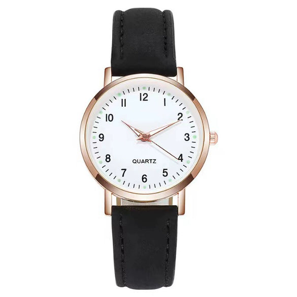 Women's Casual Quartz Watch Alloy Case Imitation Leather Strap Round Dial Frosted Finish