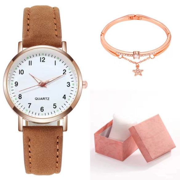 Women's Casual Quartz Watch Alloy Case Imitation Leather Strap Round Dial Frosted Finish