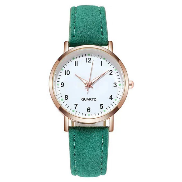 Women's Casual Quartz Watch Alloy Case Imitation Leather Strap Round Dial Frosted Finish