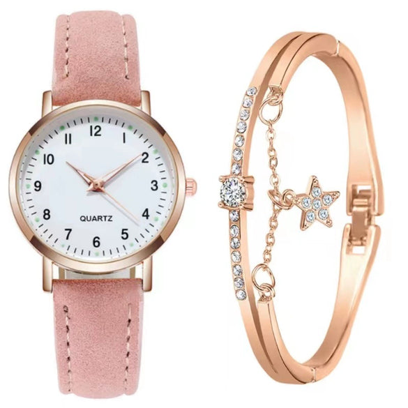 Women's Casual Quartz Watch Alloy Case Imitation Leather Strap Round Dial Frosted Finish