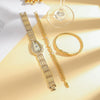 Women's Casual Quartz Watch And Bracelet Set With Snake Head Design Alloy Material Round Dial And Luminous Diamonds