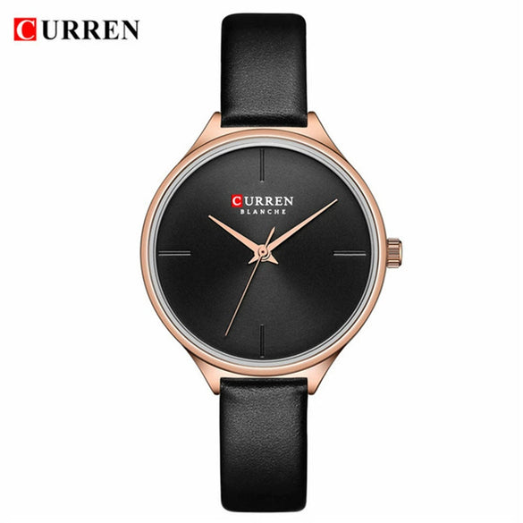 Women's Casual Quartz Watch Metal Case Imitation Leather Strap Round Dial Mineral Strengthened Glass Mirror