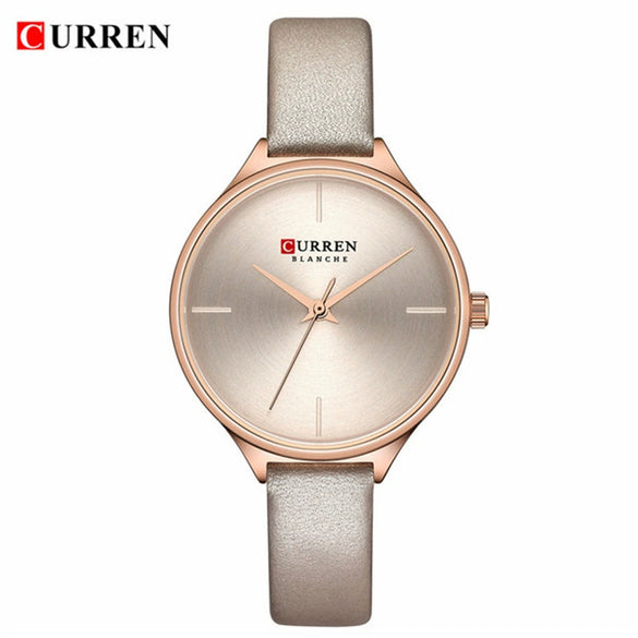 Women's Casual Quartz Watch Metal Case Imitation Leather Strap Round Dial Mineral Strengthened Glass Mirror