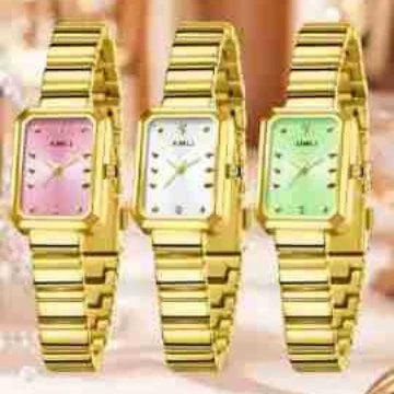 Women's Casual Quartz Watch With Alloy Case Bamboo Strap And Rectangle Dial