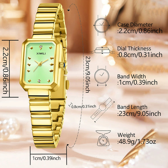 Women's Casual Quartz Watch With Alloy Case Bamboo Strap And Rectangle Dial