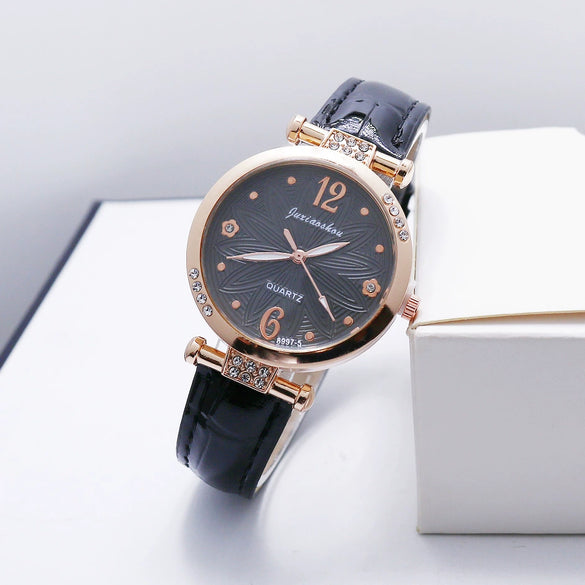 Women's Casual Quartz Watch With Alloy Case Mineral Reinforced Glass Mirror Pu Strap And Stainless Steel Buckle Round Dial