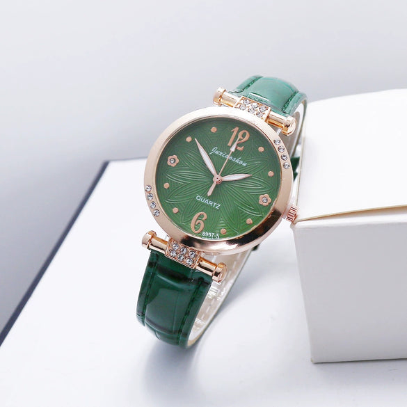 Women's Casual Quartz Watch With Alloy Case Mineral Reinforced Glass Mirror Pu Strap And Stainless Steel Buckle Round Dial