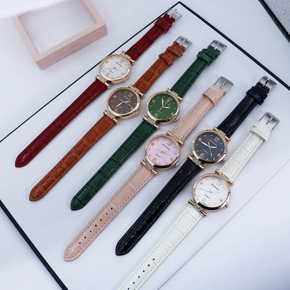 Women's Casual Quartz Watch With Alloy Case Mineral Reinforced Glass Mirror Pu Strap And Stainless Steel Buckle Round Dial