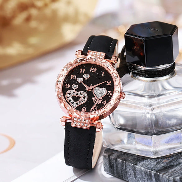 Women's Casual Quartz Watch With Plastic Case Imitation Leather Strap And Stainless Steel Pin Buckle Round Dial
