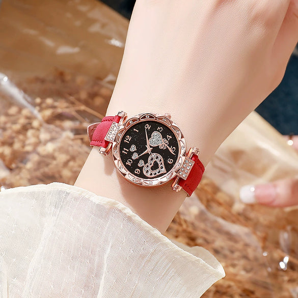 Women's Casual Quartz Watch With Plastic Case Imitation Leather Strap And Stainless Steel Pin Buckle Round Dial