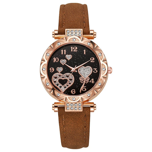 Women's Casual Quartz Watch With Plastic Case Imitation Leather Strap And Stainless Steel Pin Buckle Round Dial