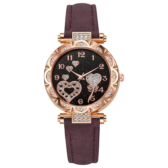 Women's Casual Quartz Watch With Plastic Case Imitation Leather Strap And Stainless Steel Pin Buckle Round Dial
