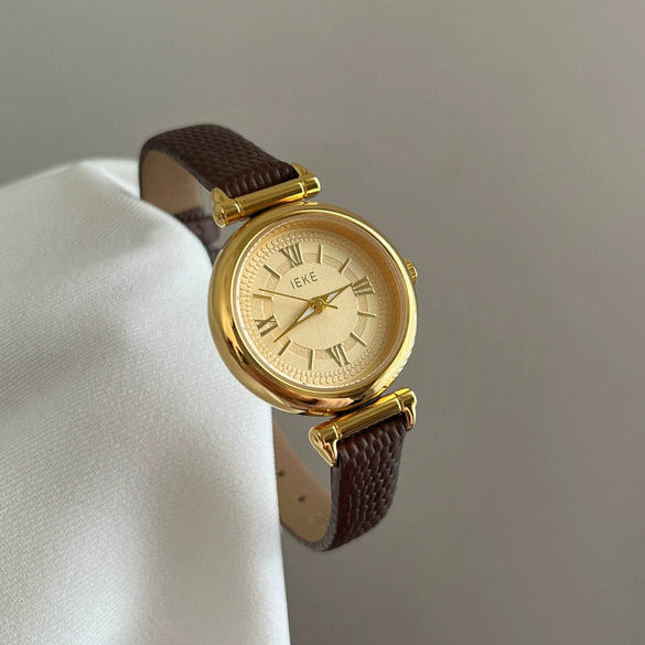 Women's Casual Round Alloy Case Imitation Leather Strap Watch With Roman Numeral Retro Style