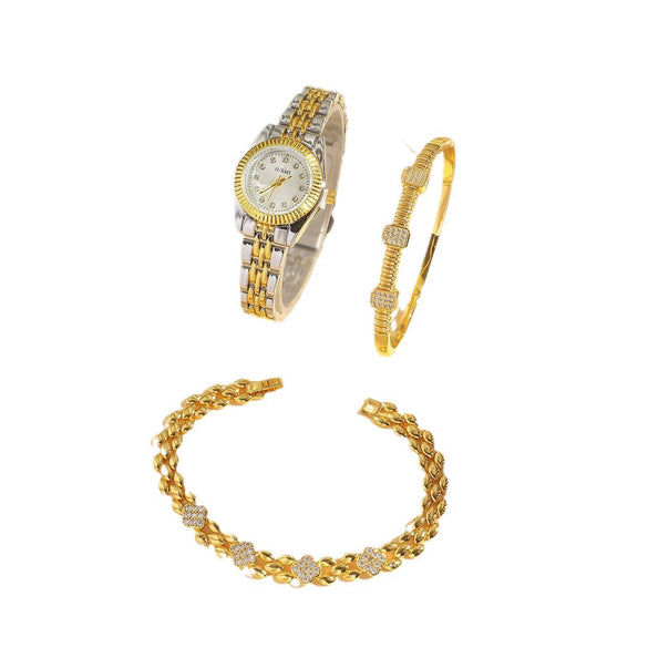 Women's Casual Round Diamond Dial Alloy Case Stainless Steel Band Watch