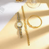 Women's Casual Round Diamond Dial Alloy Case Stainless Steel Band Watch