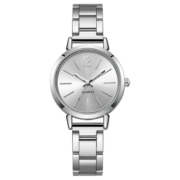 Women's Casual Simple Round Quartz Watch With Stainless Steel Belt And Alloy Case